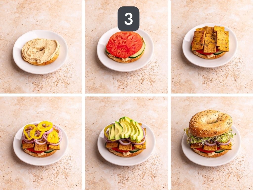 Hummus bagel sandwich step 3 - assemble the sandwich