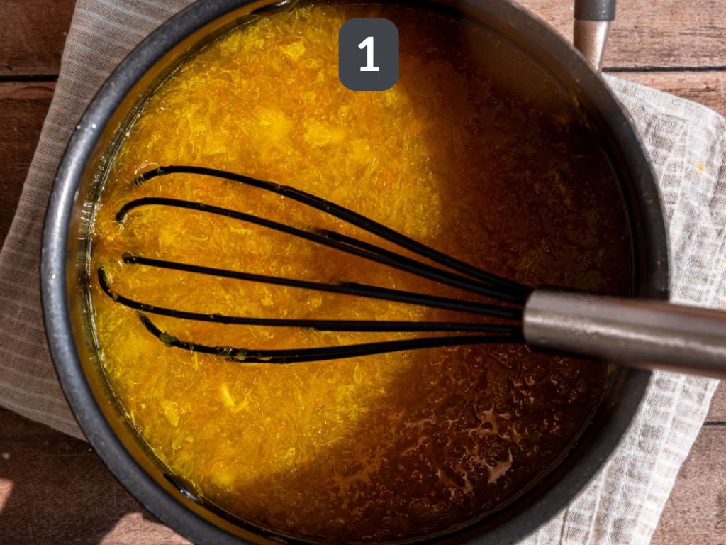 Orange Cream Soda Step 1 - heat the orange juice, zest, lemon juice, and sugar.
