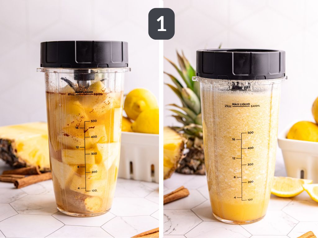 Pineapple cinnamon wellness shots step 1 - blend all the ingredients.