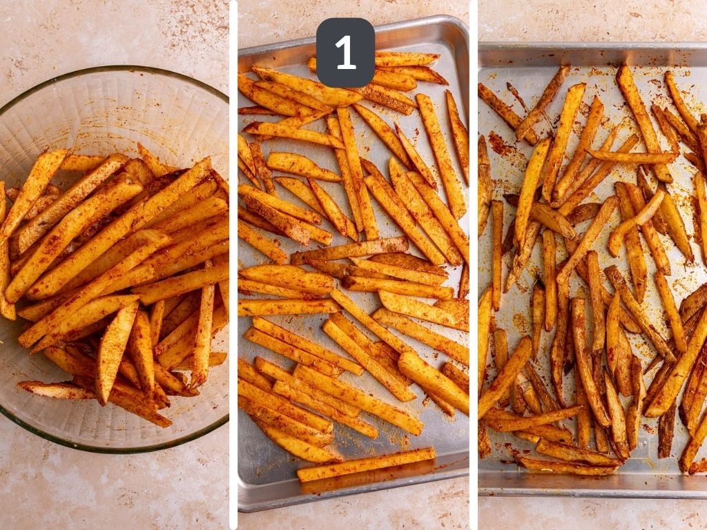 Vegan burger bowls step 1 - make the fries