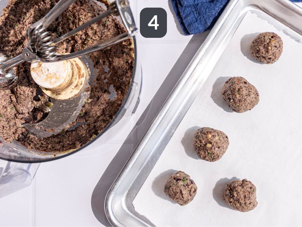 Vegan Greek Meatballs step 4 - scoop in to meatball shapes.