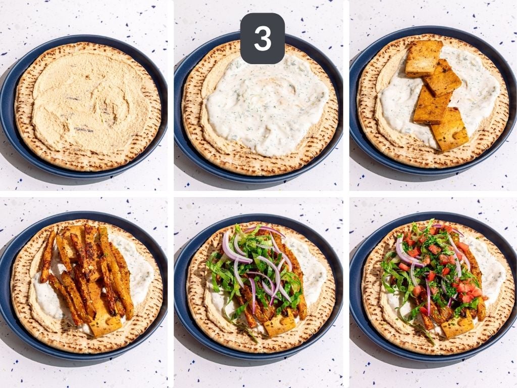 Vegan Gyros Step 3 - assemble the gyros.