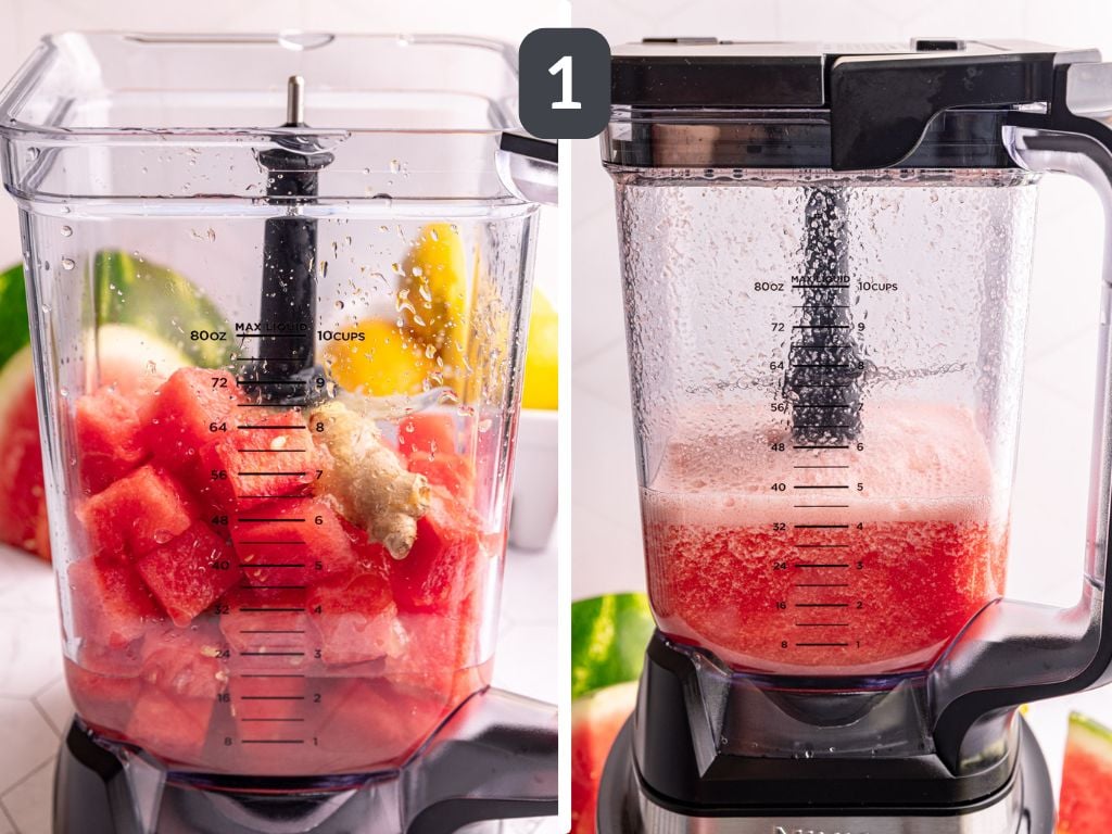 Watermelon ginger wellness shots step 1 - blend all the ingredients