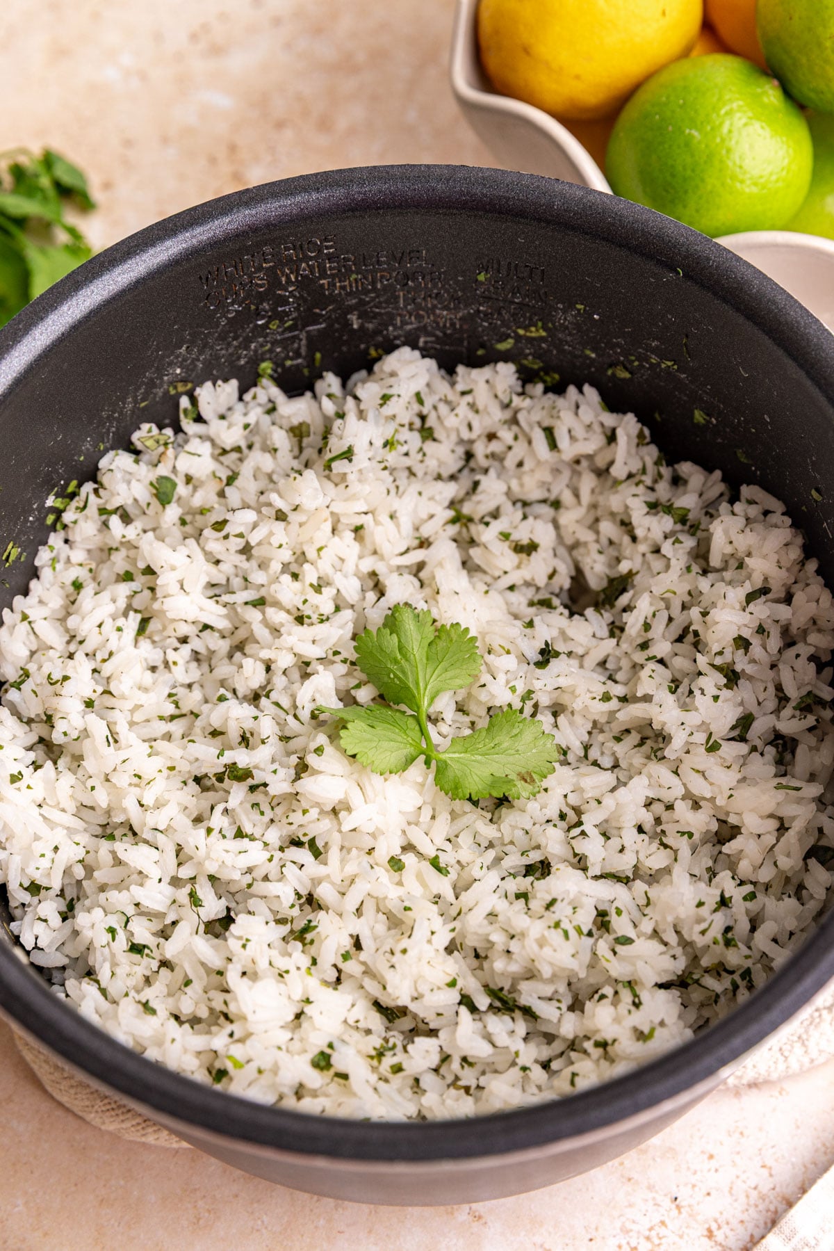 Cilantro lime rice in a bowl, ready to serve.