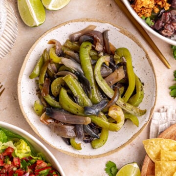 A bowl of homemade chipotle style fajita veggies.