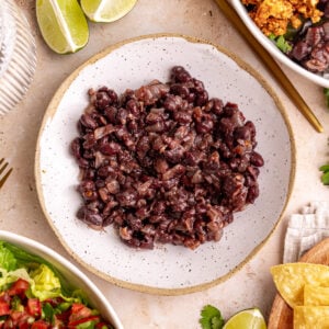 A bowl of homemade chipotle style beans.