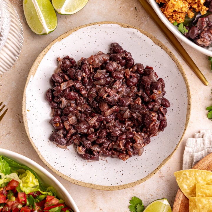 A bowl of homemade chipotle style beans.