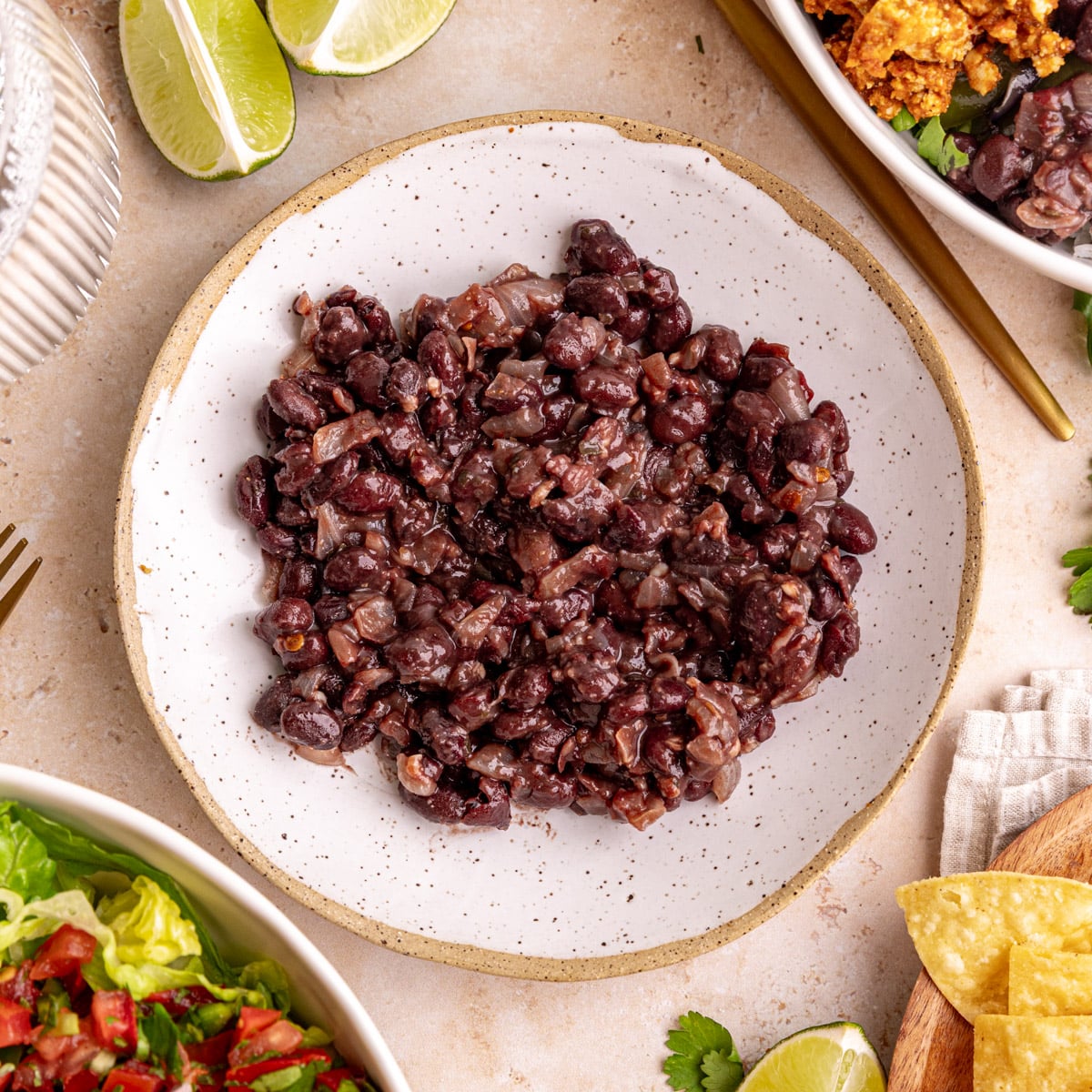 A bowl of homemade chipotle style beans.