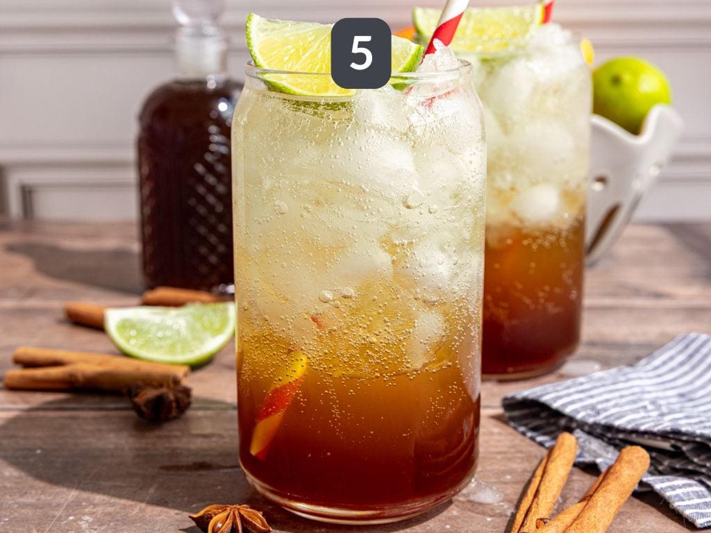 Homemade Cola Step 5 - serve the syrup over ice topped with sparkling water