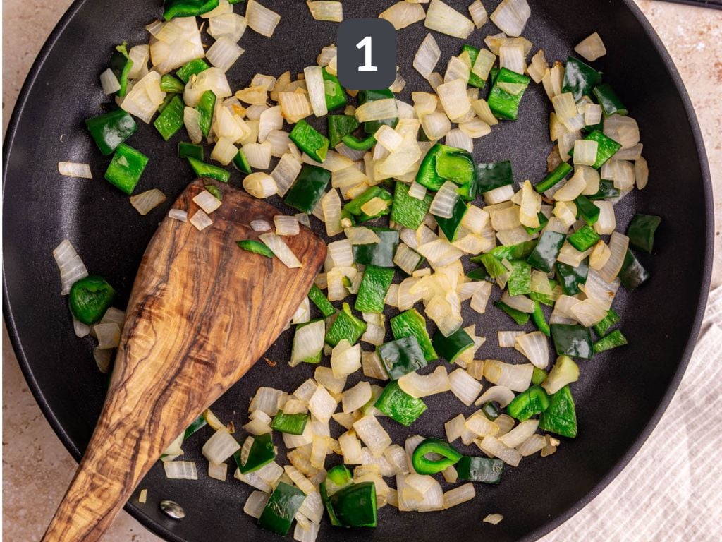 Homemade Sofritas Step 1 - sauté the onion and pepper