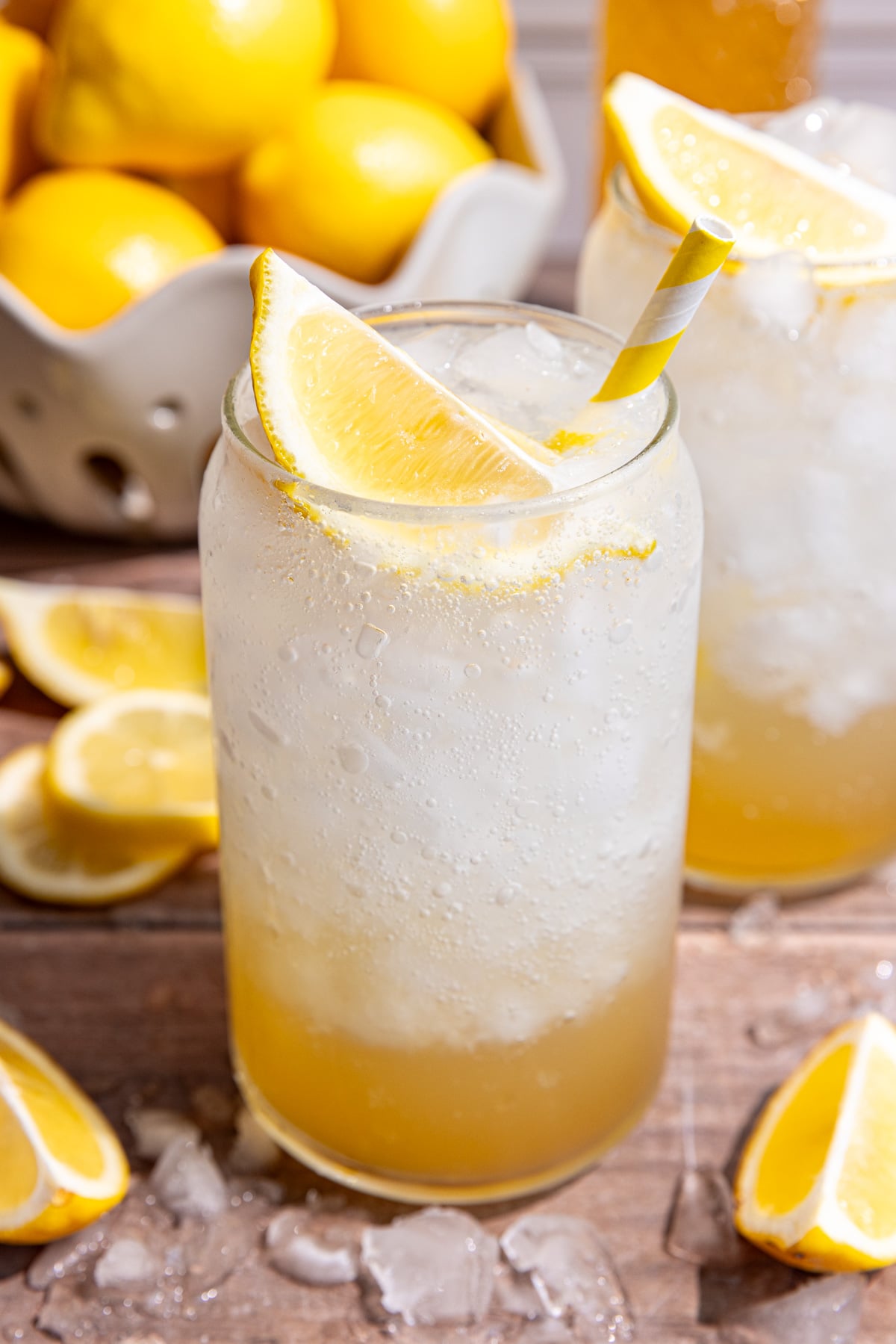 A glass of homemade lemon cream soda.
