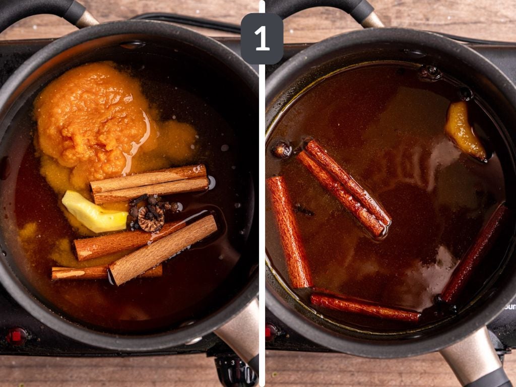Starbucks-Style Pumpkin Spice Syrup step 1 - heat the syrup ingredients.