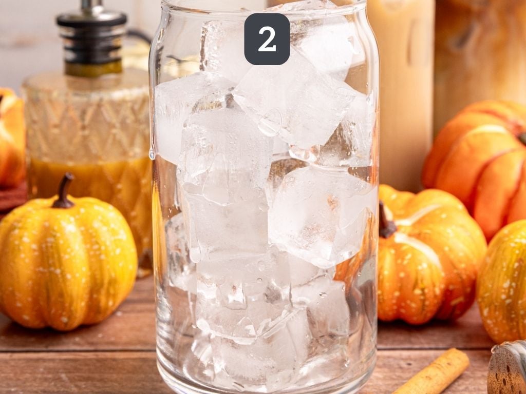 Starbucks-Style Pumpkin Spice Latte Step 2 - add ice to the glass if using