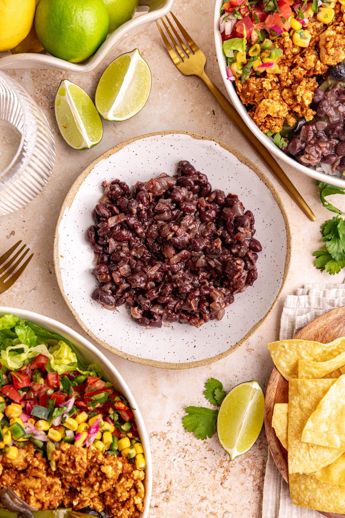 A bowl of homemade chipotle style beans.
