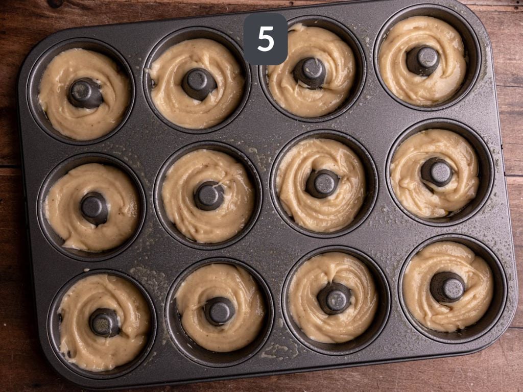 Vegan Cinnamon Sugar Cake Donuts Step 5 - spread into the prepared donut pan.