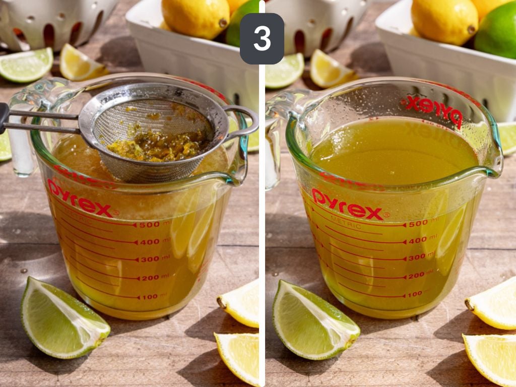 Homemade mountain dew step 3 - strain and add coloring if desired.