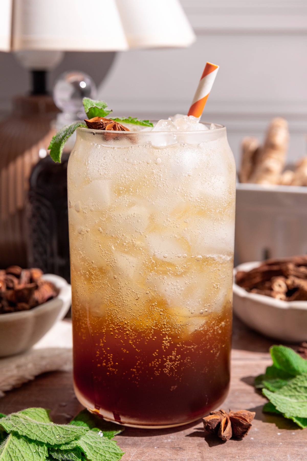 A glass of homemade root beer.