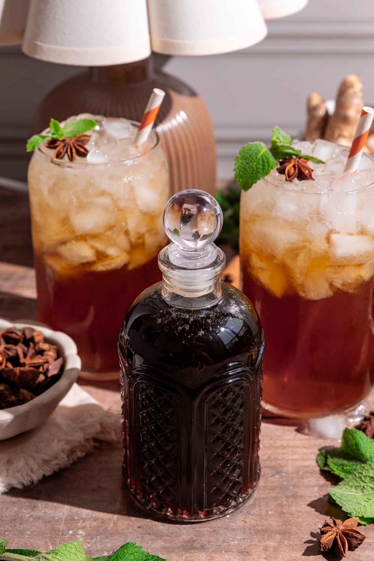 A bottle of homemade root beer syrup.
