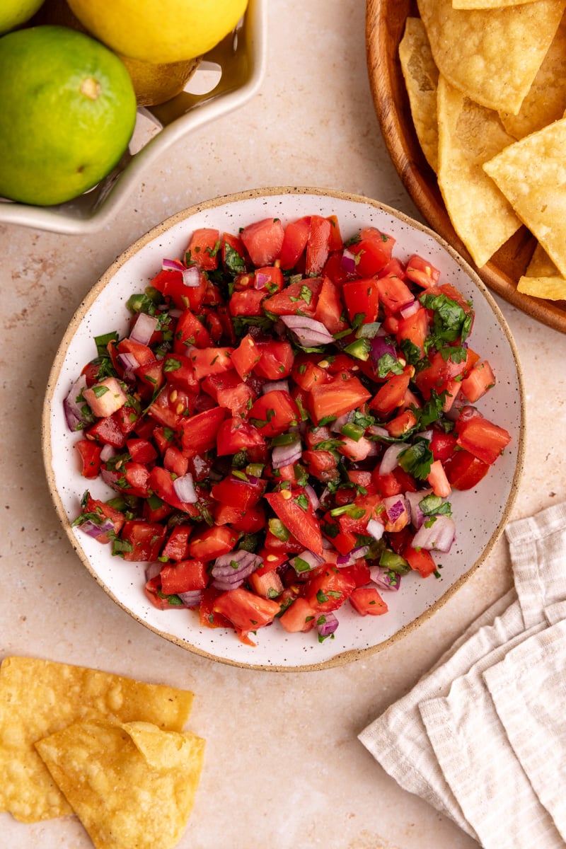 A bowl of Homemade tomato salsa