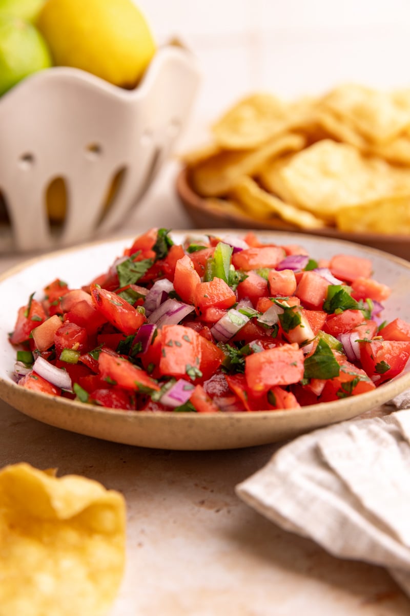 A bowl of Homemade tomato salsa