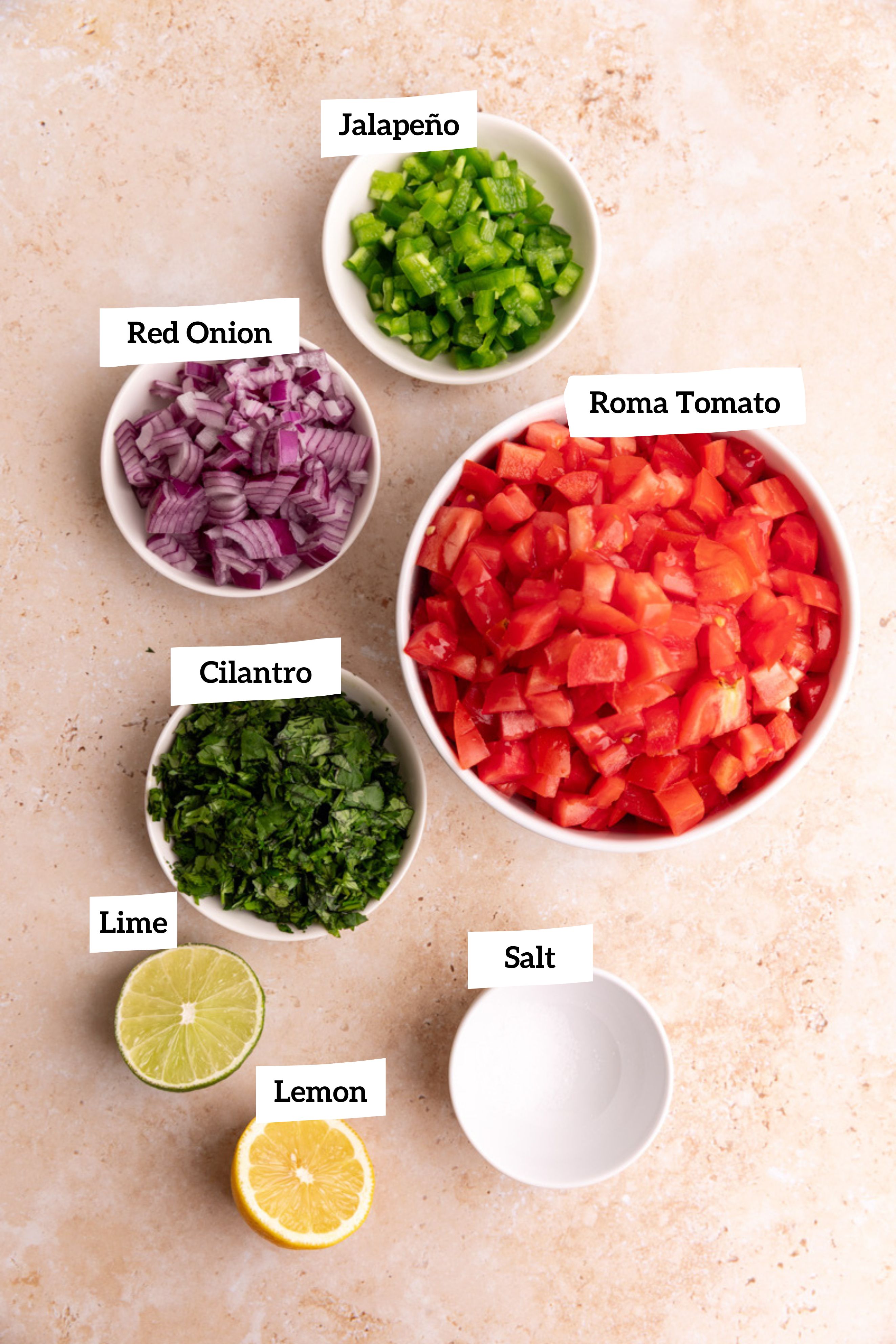 Homemade tomato salsa ingredients
