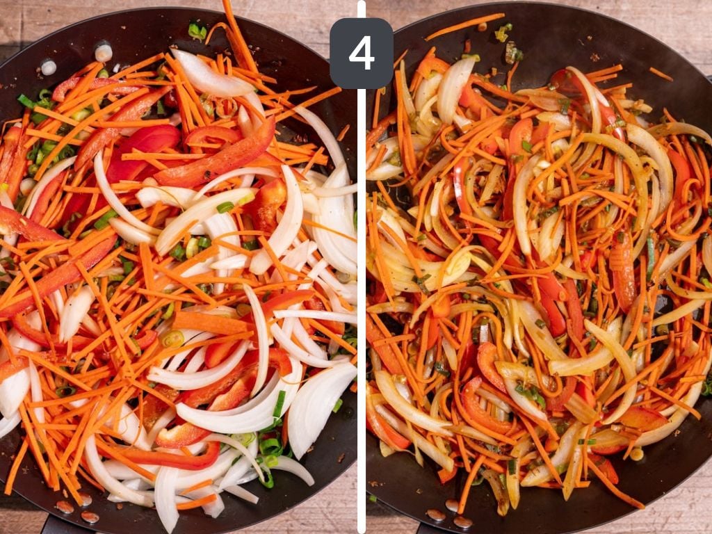 Vegan Sesame Noodles Step 4 - sauté the vegetables.