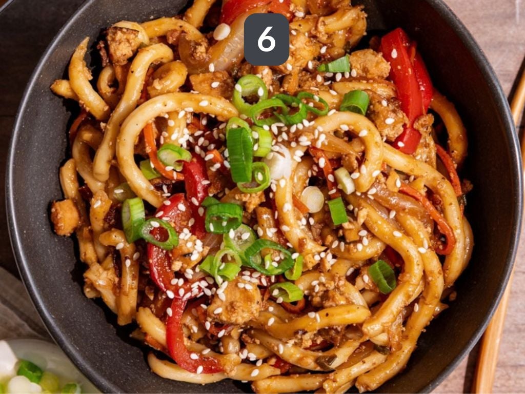 Vegan Sesame Noodles Step 6 - serve with a garnish of scallions and sesame seeds.