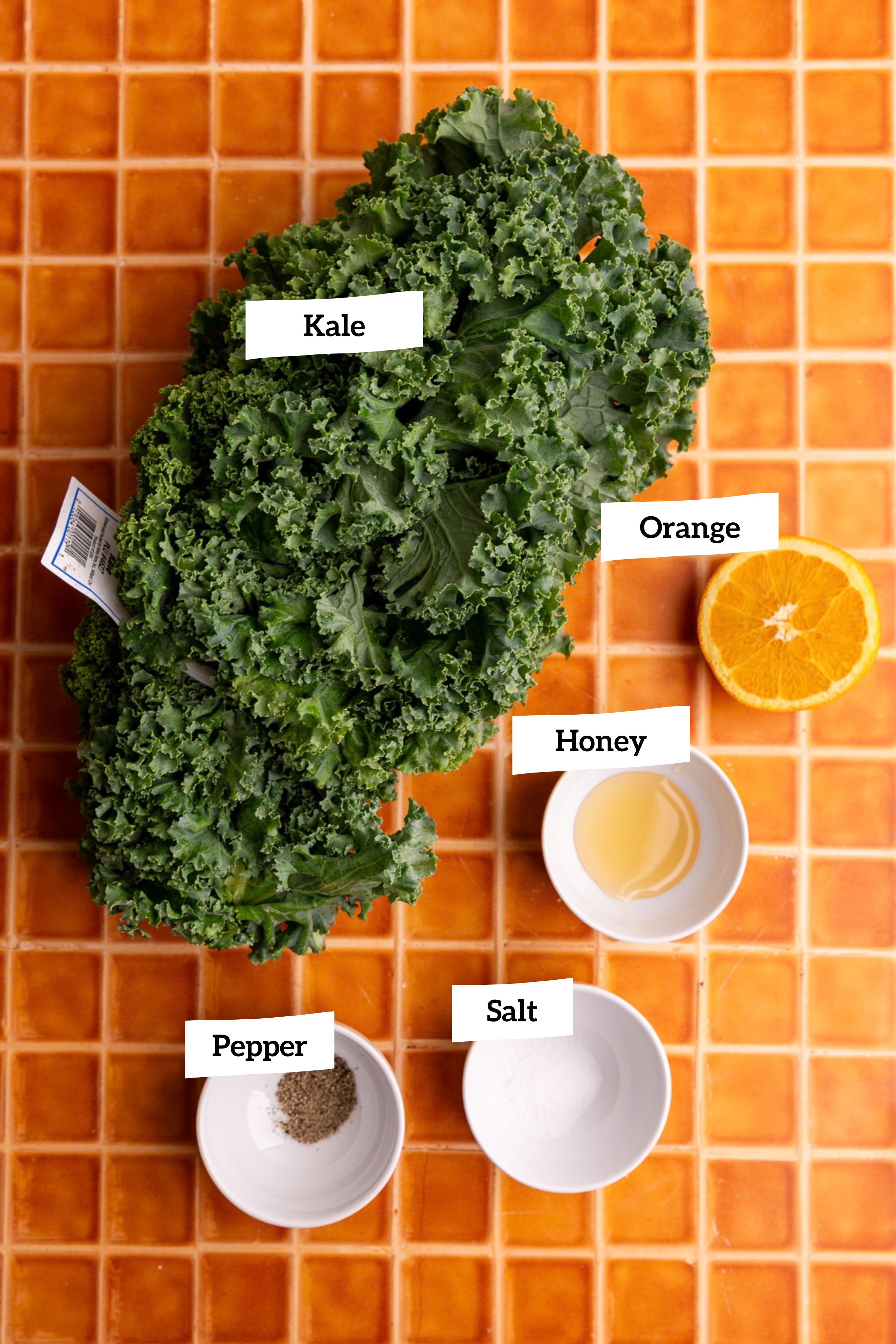 Bibibop style honey citrus kale ingredients.