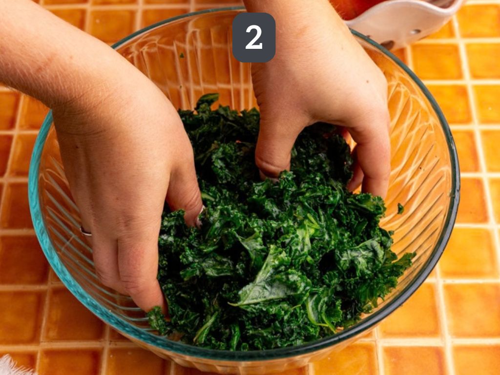Honey citrus kale step 2 - massage all the ingredients.