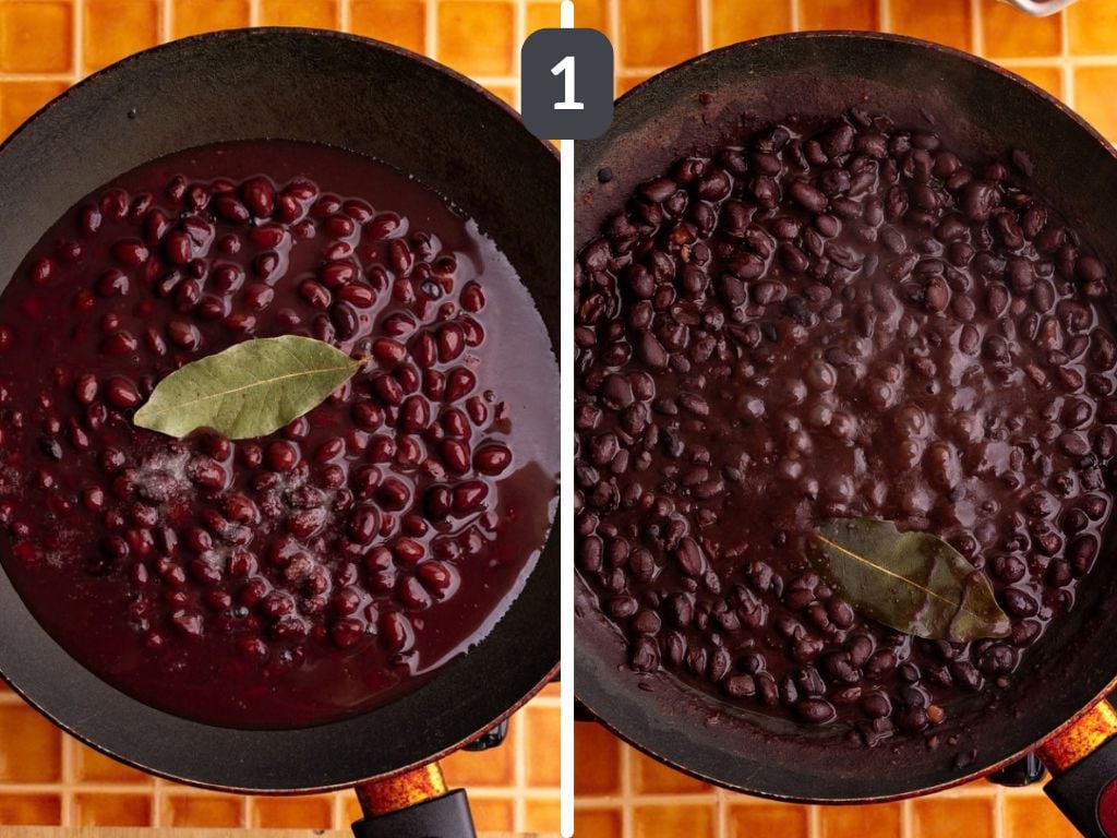Bibibop style black beans step 1 - add all the ingredients to a pan and cook.