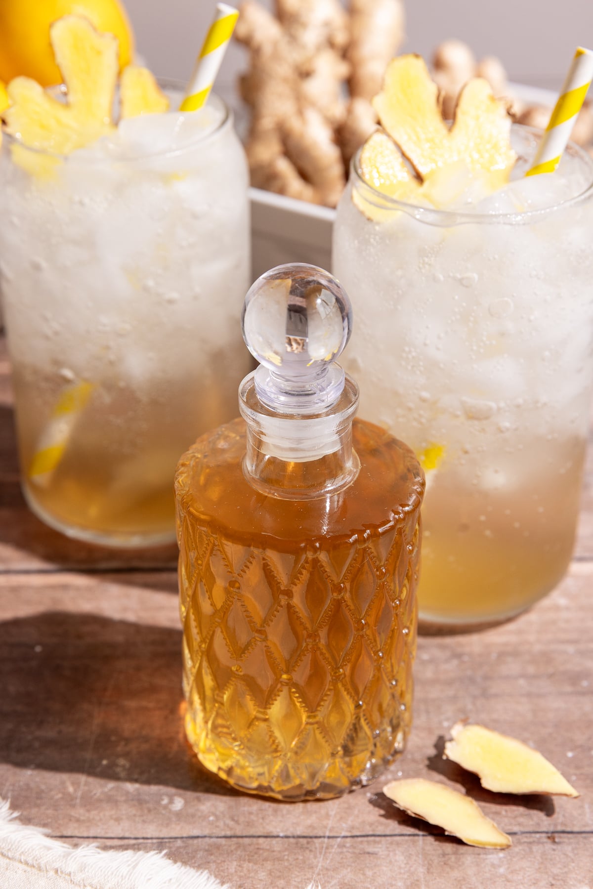 A bottle of ginger ale syrup.