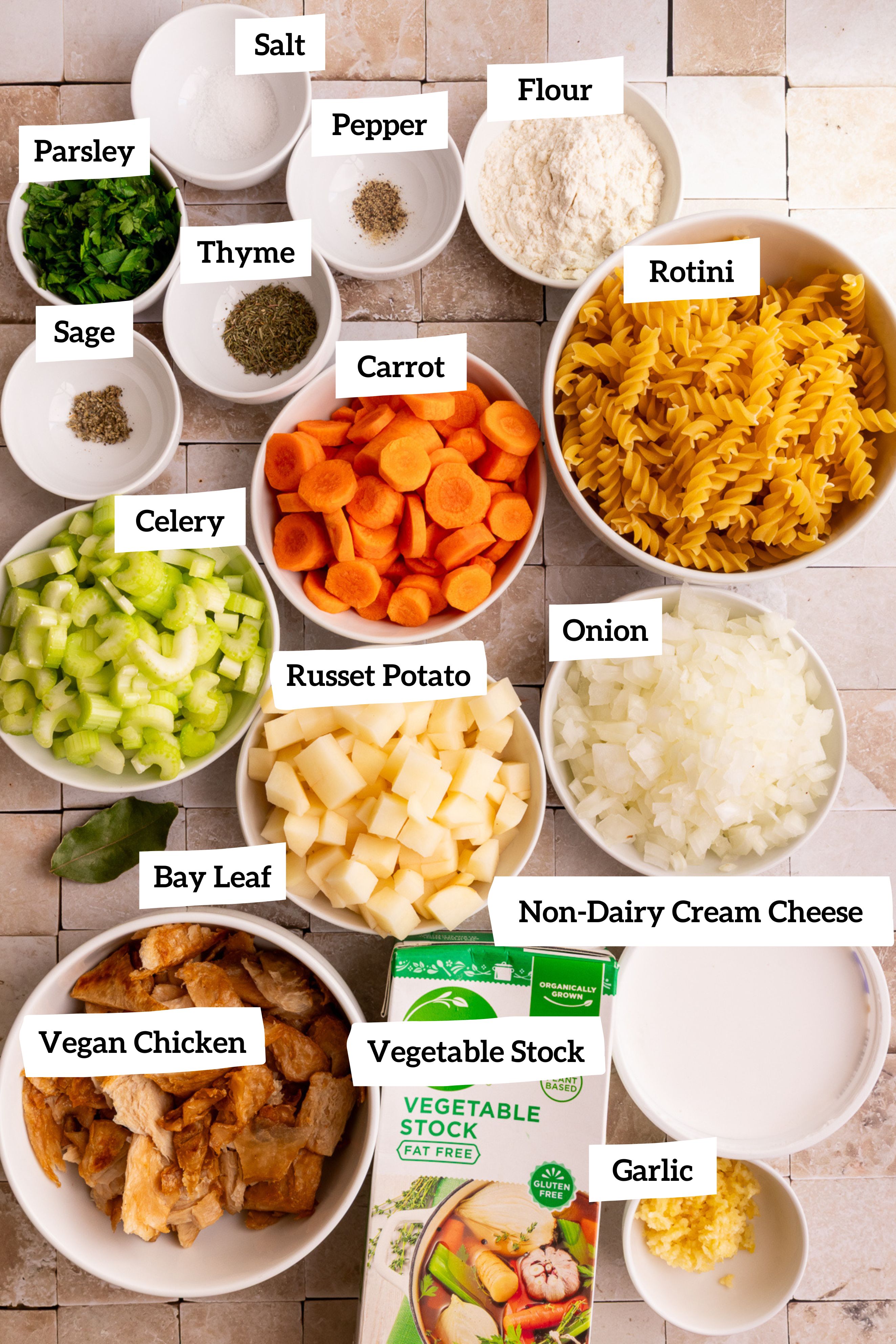 Vegan Creamy Chicken Noodle Soup Ingredients