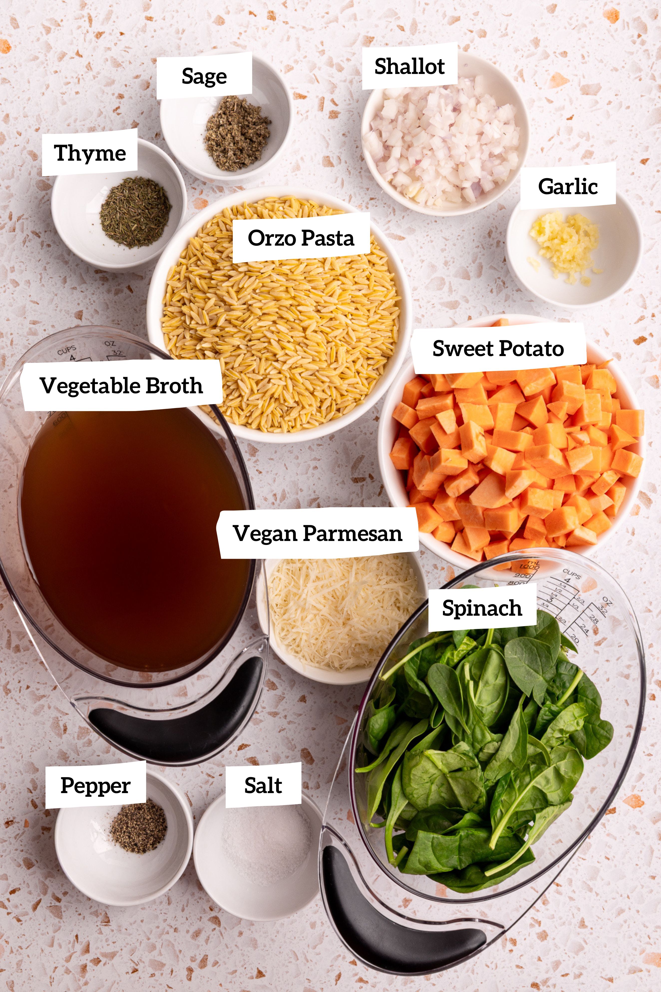 Vegan sweet potato baked orzo ingredients