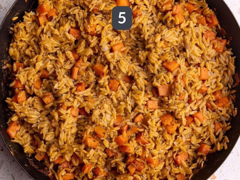 Vegan sweet potato baked orzo step 5 - bake
