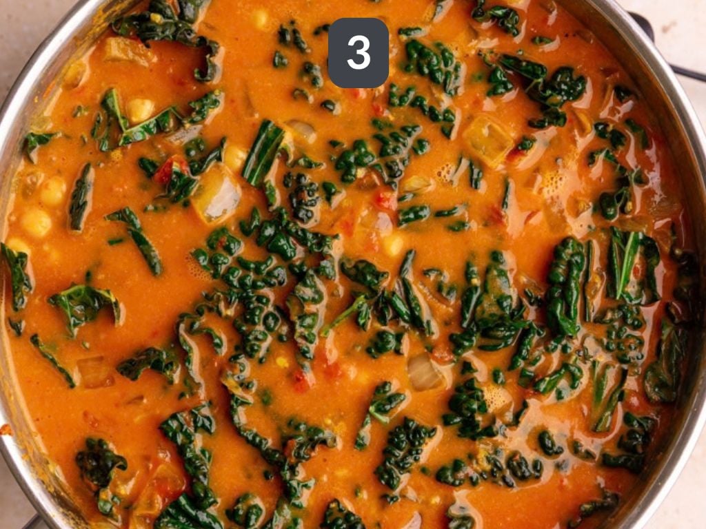Vegan tomato curry step 3 - add the remaining ingredients and cook.
